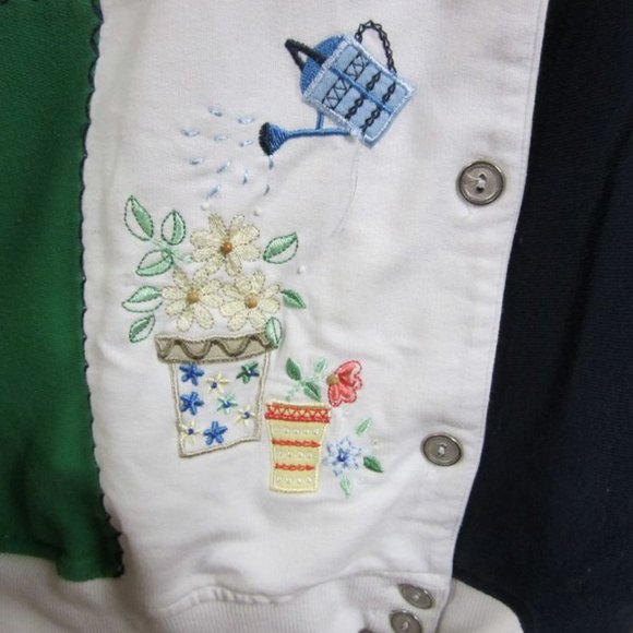VTG ALFRED DUNNER SWEATSHIRT MATERIAL JACKET W/GARDENING THEME & BLOCKS, 3X - Picture 6 of 9